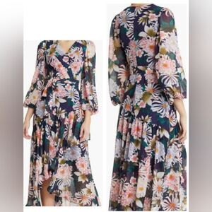 Eliza J Floral Long Sleeve High-Low Faux Wrap Dress